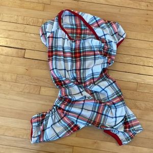 Plaid Flannel Dog Pajama with Sleeves - L